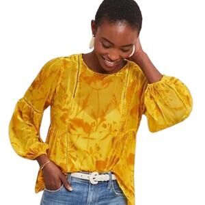 Meadow Rue Sheer Velvet Burnout Top Ethereal Gold Floral Peasant Anthro, 2P